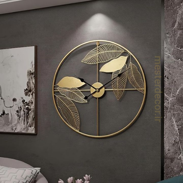 ساعت دیواری مدرن لیزری فلزی زیبا طرح برگ  H385