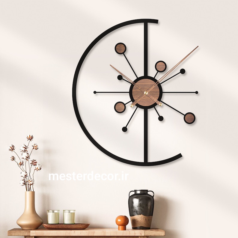 ساعت دیواری مدرن لاکچری تلفیقی چوب و فلز کد H498
