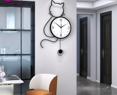 ساعت دیواری لیزری فلزی طرح گربه   H554