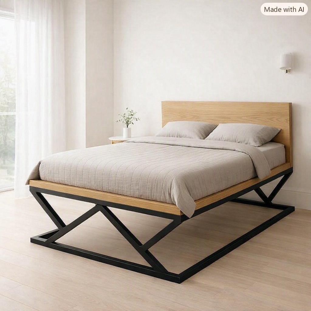 تخت خواب مدرن فلزی مدل B117 با MDF