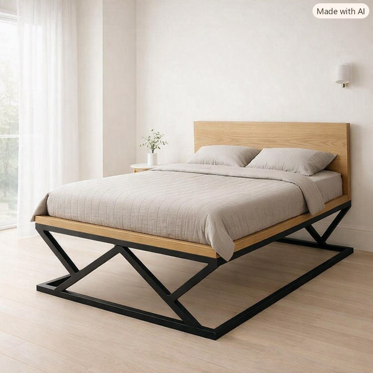 تخت خواب مدرن فلزی مدل B117 با MDF